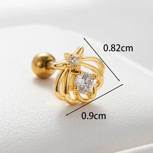 1 Piece Simple Series Classic Plant Copper  Gold Color Zircon Women's Stud Earrings h5 